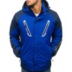 Modrá zateplená pánská lyžařská bunda na zip s kapsami a kapucí
