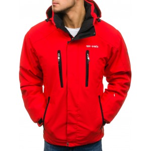 Červená zateplená pánská zimní bunda na lyžování s kapsami