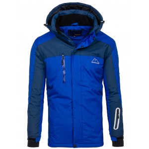 Modrá lyžařská pánská bunda na zapínání se zipem a knoflíky