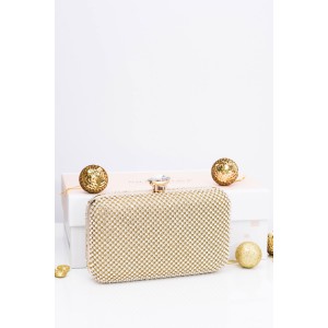 Elegantní zlatá dámská večerní kabelka s kamínky a zlatým řetízkem