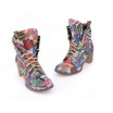 Kožené boty s abstrakním vzorem na šněrování pro dámy