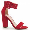 Červené dámské sandály na hrubém podpatku s širokým páskem