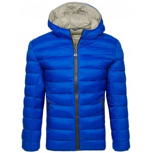 Hrubá pánska prešívania bunda na zimu v modrej farbe