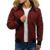 Pánská zimní bordó bunda s kožešinou na kapuci