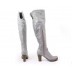 Moderní dámske kožené kozačky lesklý šedé barvy na podpatku