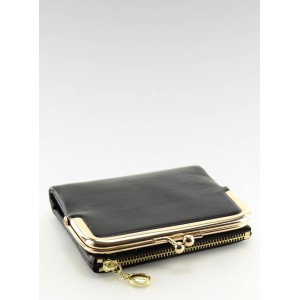 Černá dámská elegantní peněženka do kapsy se zlatou sponou a zipem