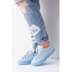 Modrá dámská sportovní obuv s tkaničkami a tlustou podrážkou