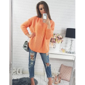 Volné oranžové dámské pletené svetry s dlouhým rukávem pro volný čas