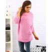 Pohodlný dámský pulovr volného střihu v růžové barvě s tříčtvrtečními rukávy