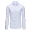 Bílá pánská společenská košile slim fit s dlouhým rukávem a modrým vzorem