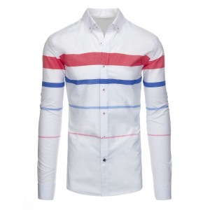 Neformální bílá pánská košile s červenými a modrými pruhy