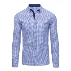 Elegantní pánské slim fit košile v modré barvě s dlouhým rukávem a vzorem