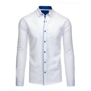 Luxusní bílé pánské košile s dlouhým rukávem a modrými detaily