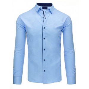 Modré pánské košile střihu slim fit s dlouhým rukávem a tmavě modrým lemováním