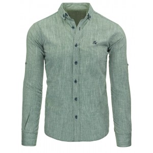 Neformální pánské košile střihu slim fit zelené barvy s dlouhým rukávem