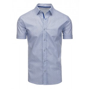 Elegantní bílá pánská košile s krátkým rukávem a modrým vzorem