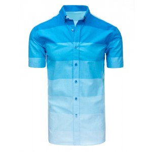 Pruhovaná pánská bavlněná košile modré barvy s krátkým rukávem
