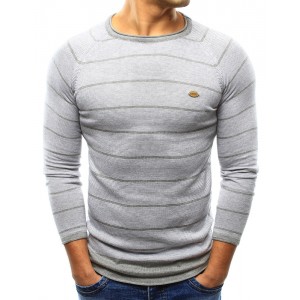 Ležérní pánský svetr v šedé barvě s pruhovaným vzorem