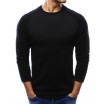 Jednoduchý černý pánský svetr s kulatým výstřihem a vzorem na rukávech