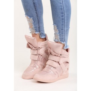 Růžové dámské kotníkové boty s lesklým povrchem