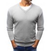 Jednoduchý pánský bavlněný svetr šedé barvy s výstřihem do V