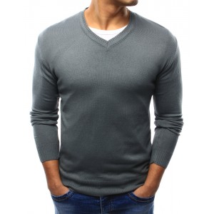 Tmavě šedé pánské bavlněné svetry s véčkovým výstřihem na každý den