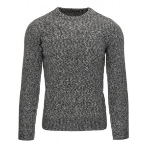 Ležérní pánský šedý svetr s kulatým výstřihem a zrnitým vzorem