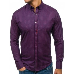 Košile s dlouhým rukávem bordó barvy s tečkovaným vzorem