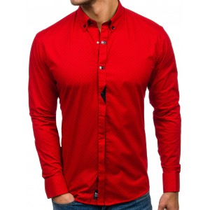 Luxusní pánské košile s tečkami v červené barvě