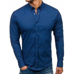 Pánská košile slim fit s modrými tečkami a dlouhým rukávem