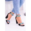 Luxusní sandály na podpatku zdobené modrými kamínky