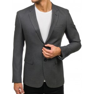 Moderní pánské sako v tmavě šedé barve s knoflíky a kapsami