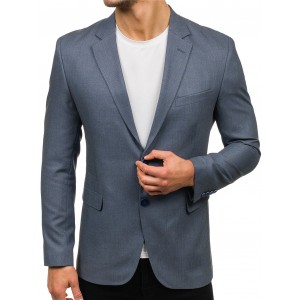 Pánské ležérní sako v šedé barvě s modrými knoflíky