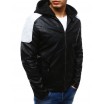 Kožená bunda s kapucí v černé barvě s bílými rameny