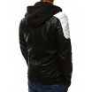 Kožená bunda s kapucí v černé barvě s bílými rameny