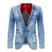 Rifľové pánské sako v modré barvě s kapsami a knoflíkem