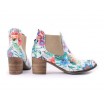 Květované dámské kožené boty na hrubém podpatku