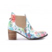 Květované dámské kožené boty na hrubém podpatku