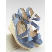 Dámské letní sandále na plném podpatku v modré barvě