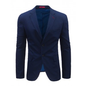 Moderní pánské sako s kostkovaným vzorem modré barvy
