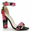 Květované dámské sandály na hrubém podpatku v černé barvě