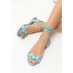 Letní sandály modré barvy s vázáním