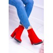 Kotníkové boty na podpatku v červené barvě