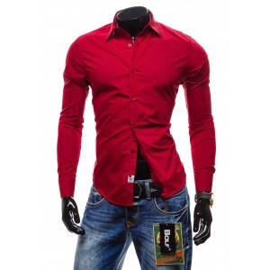 Pánské košile oblekové červené barvy s dlouhým rukávem BOLF