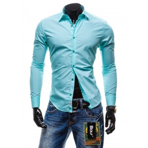 Značkové a levné pánske košile s dlouhým rukávem v barvě modrý tyrkys