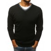 Pánský svetr přes hlavu do tvaru V v černé barvě s knoflíkem