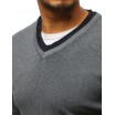 Moderní pánský šedý svetr do tvaru V s ozdobnými knoflíky