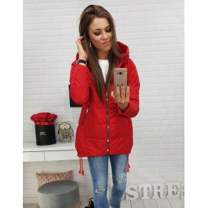 Dámská podzimní sportovní bunda červená s kapucí a trendy zipy