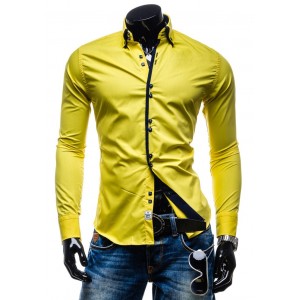 Moderní pánská košile žluté barvy s dlouhým rukávem BOLF