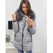 Originální šedá dámská zimní bunda s bohatou kožešinou a kapucí
